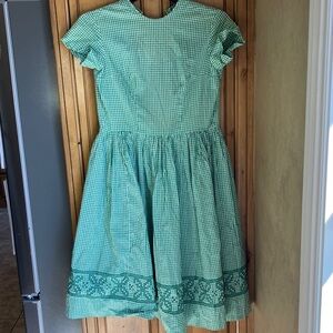 Handmade Green Gingham Cross Stitched Dress